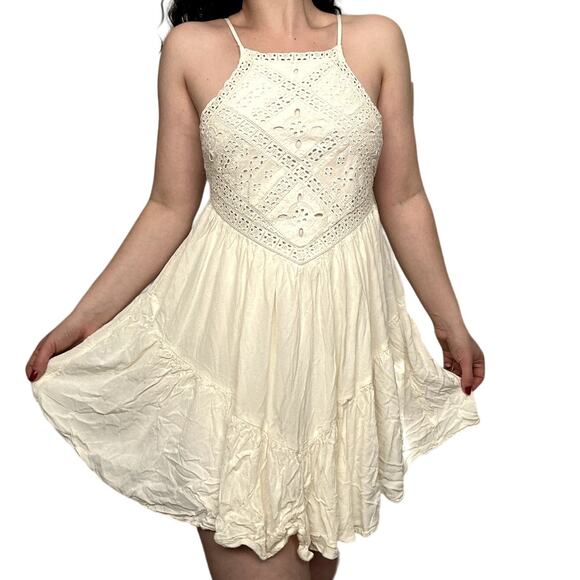 American Eagle S Cream Knit Mini Dress Fairycore Cottagecore Boho Handkerchief - Picture 1 of 6